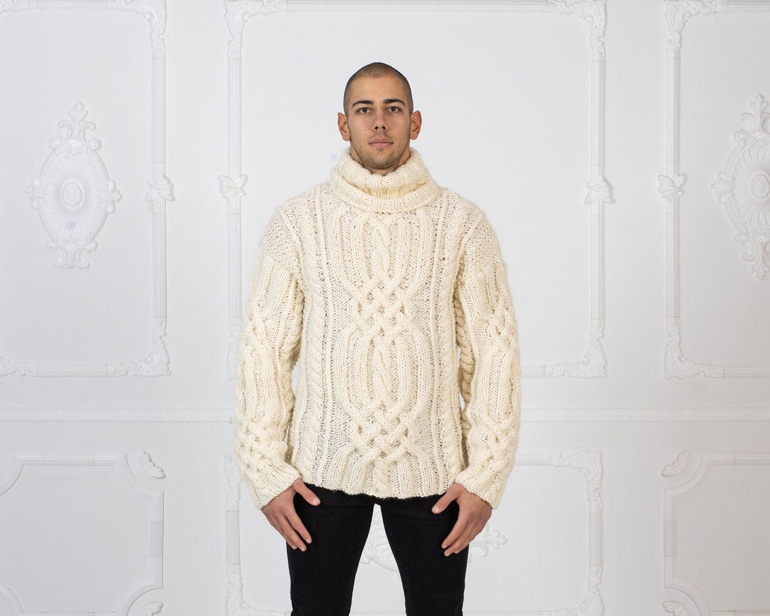 Wool Sweater Cream Cable Knit for Women, Hand Knitted Soft Wool Pullover T971M