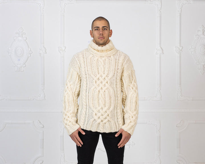 Wool Sweater Cream Cable Knit for Women, Hand Knitted Soft Wool Pullover T971M