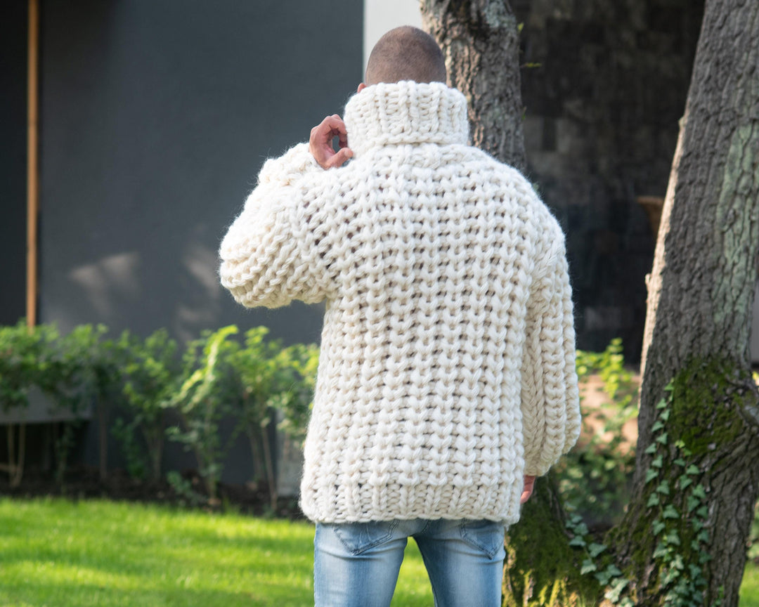 8-Strand Chunky Wool Sweater – Extra Thick Hand-Knitted Fisherman Rib Oversized Jumper T808
