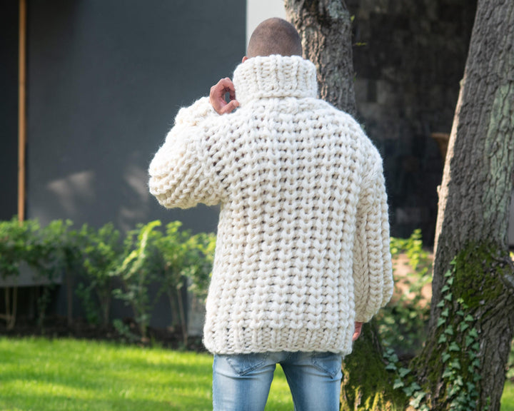 8-Strand Chunky Wool Sweater – Extra Thick Hand-Knitted Fisherman Rib Oversized Jumper T808