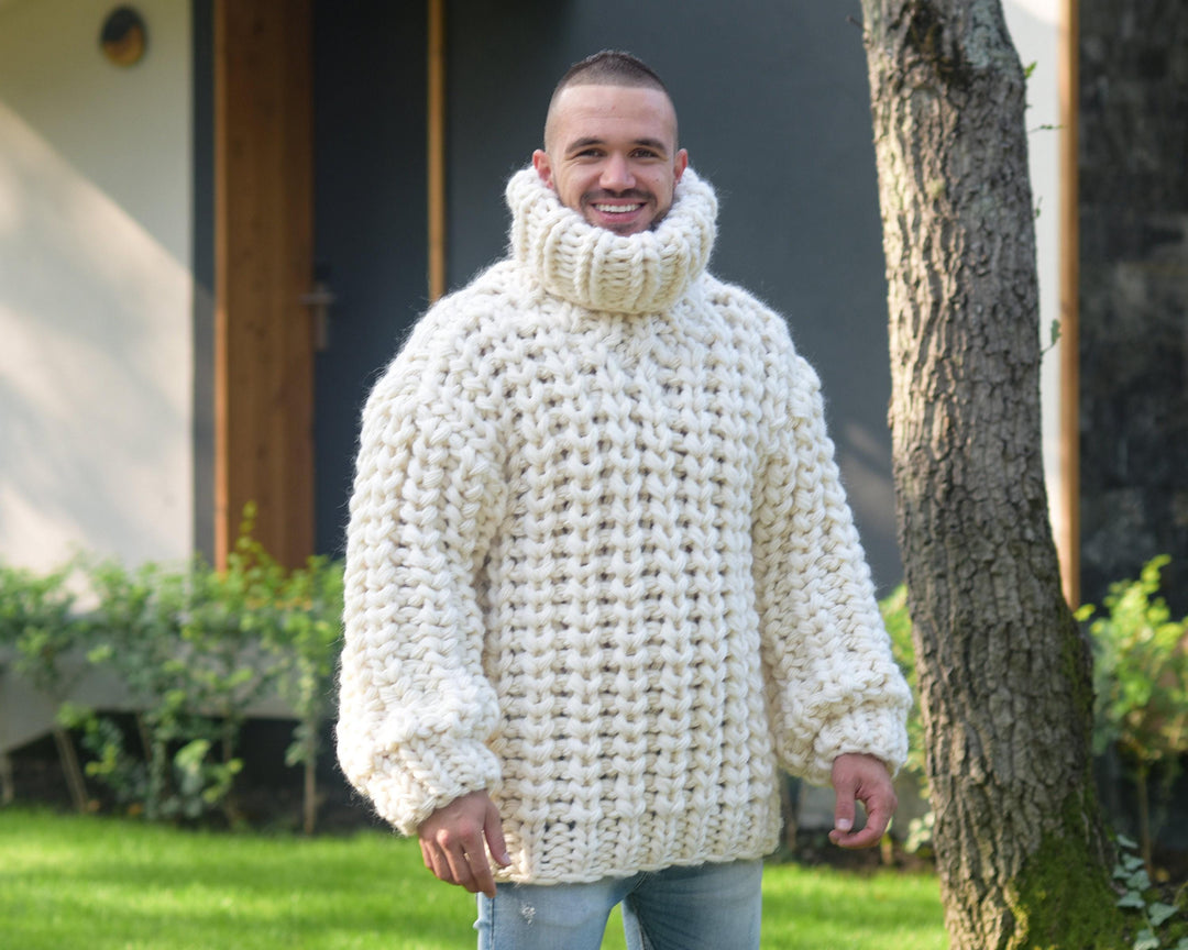8-Strand Chunky Wool Sweater – Extra Thick Hand-Knitted Fisherman Rib Oversized Jumper T808
