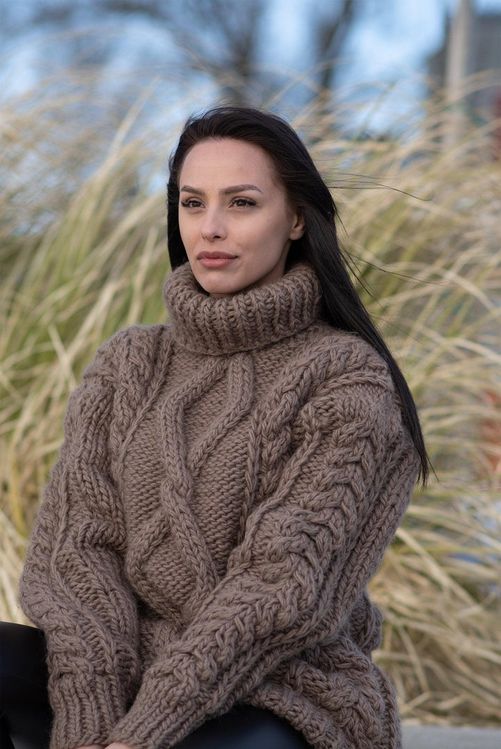 Chunky Cable Knit Sweater, Hand Knitted Wool Jumper, Thick Winter Pullover T1179