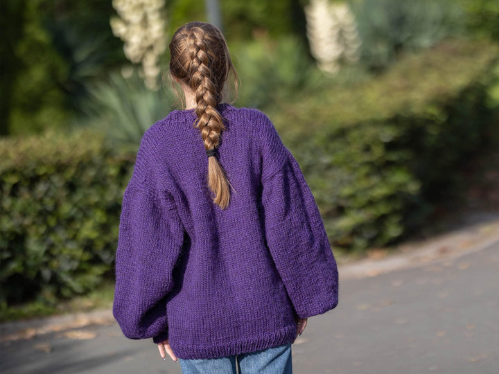 Wool Sweater Purple, Hand Knitted 100% Wool Pullover T1269