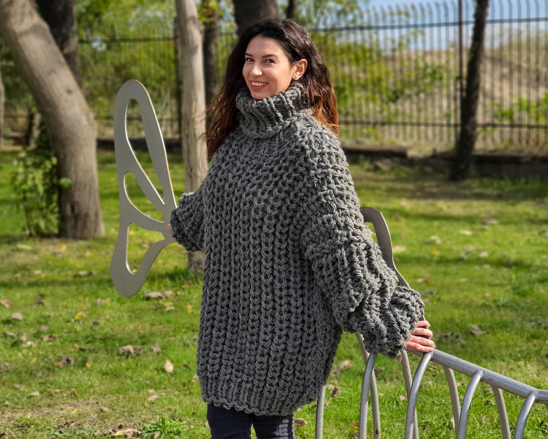 5-Strand Itchy Wool Sweater – Chunky English Rib Knit Winter Jumper T901