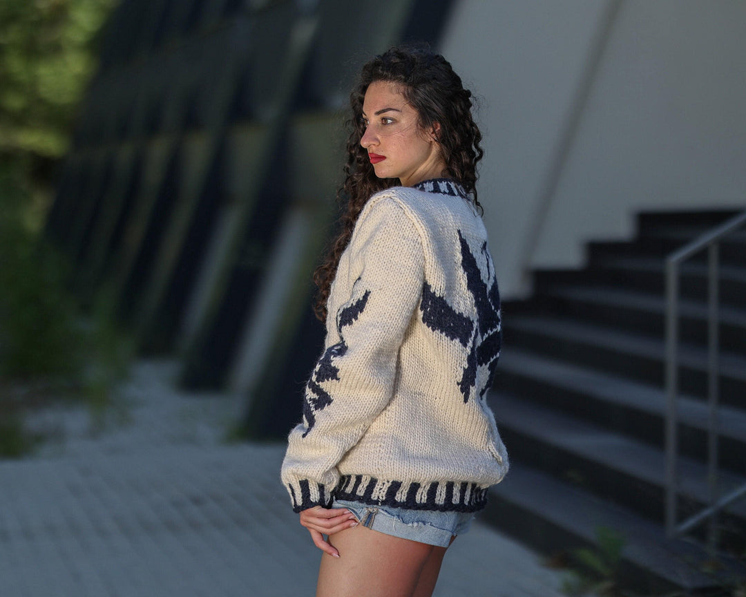 Wool Sweater Marine Blue Cable Knit, Hand Knitted Chunky Fisherman Jumper T1441