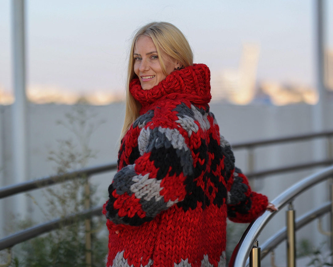 10-Strand Extra Chunky Icelandic Wool Sweater – Hand-Knitted Thick Pullover T1480