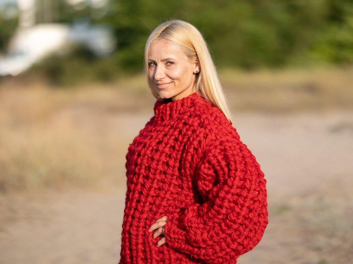 8-Strand Chunky Wool Sweater – Extra Thick Hand-Knitted Fisherman Rib Oversized Jumper T1236