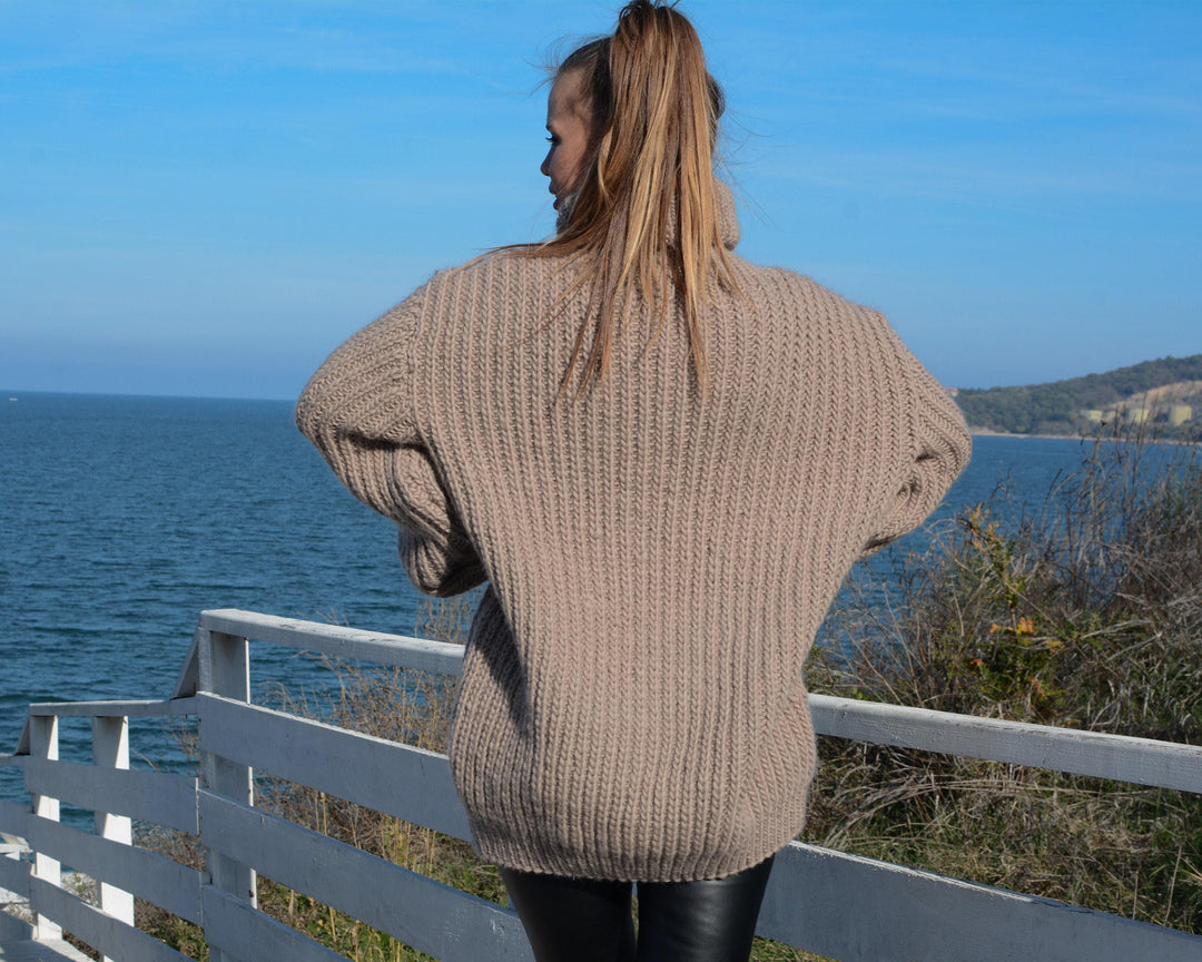 Wool Sweater Men’s Turtleneck, Hand Knitted 100% Soft Wool Chunky Pullover T664