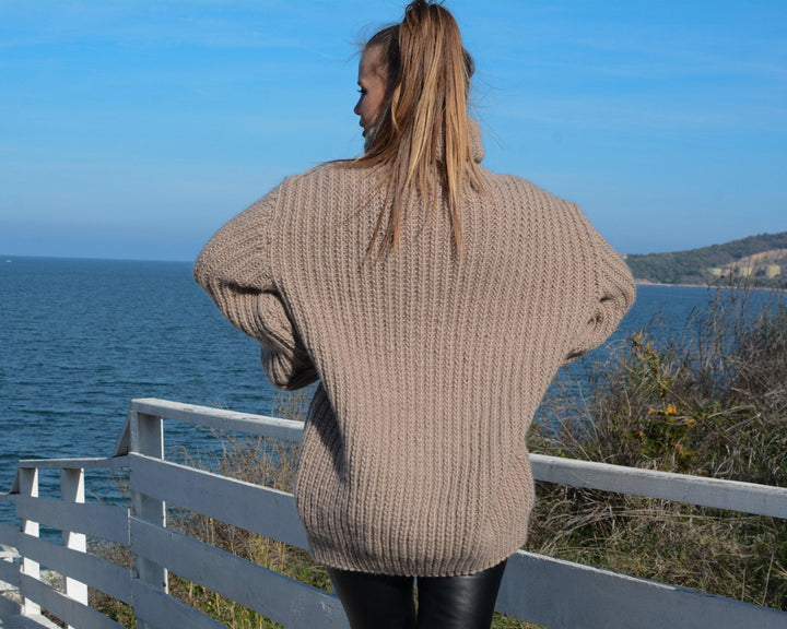 Wool Sweater Men’s Turtleneck, Hand Knitted 100% Soft Wool Chunky Pullover T664