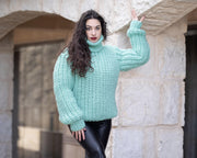 Mint Green 100% Wool Turtleneck Sweater T1354