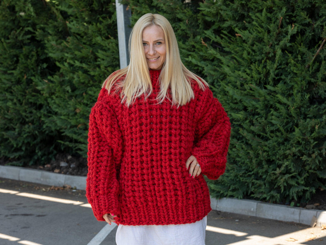 8-Strand Chunky Wool Sweater – Extra Thick Hand-Knitted Fisherman Rib Oversized Jumper T1236