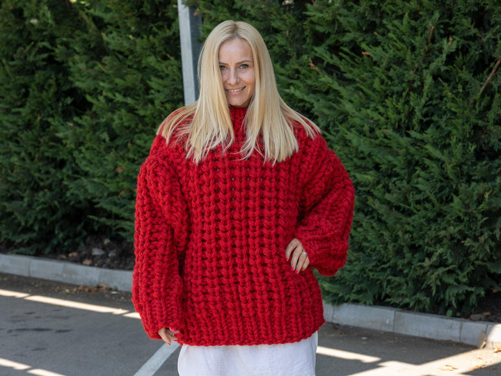 8-Strand Chunky Wool Sweater – Extra Thick Hand-Knitted Fisherman Rib Oversized Jumper T1236