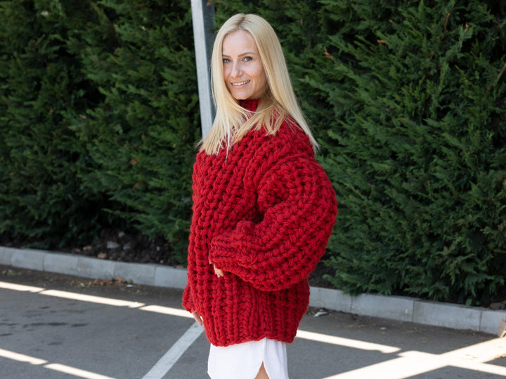 8-Strand Chunky Wool Sweater – Extra Thick Hand-Knitted Fisherman Rib Oversized Jumper T1236
