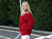 8-fädiger Chunky Wollpullover – Extra dicker, handgestrickter Fischerrippen-Oversize-Pullover T1236