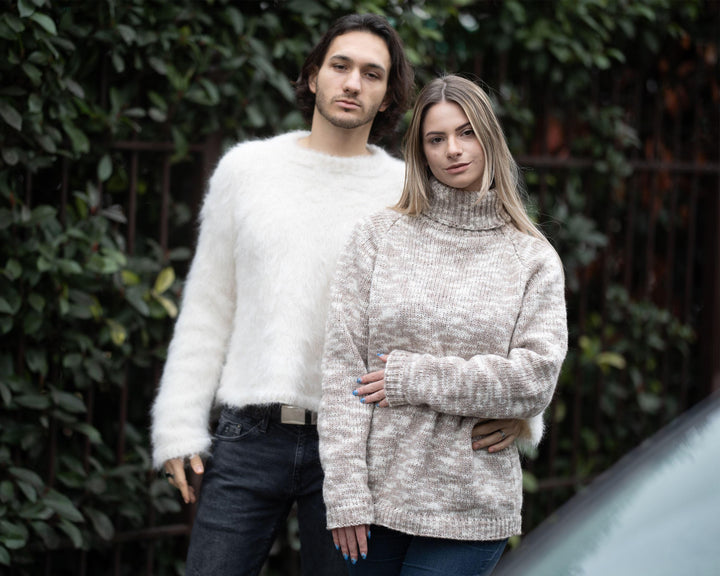 Merino Wool Sweater Melange, Hand Knitted Soft Lightweight Jumper T1332