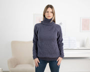 Wollpullover Denimblau Kratzig Gestrickt, Handgestrickt 100% Rohwolle Pullover T1319