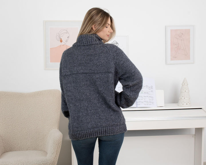 Merino Wool and Cotton Sweater Gray, Hand Knitted Soft Lightweight Jumper T1334