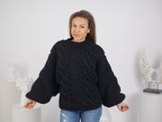 Pull court en laine à manches oversize, pull tricoté main, pull à manches larges T1753