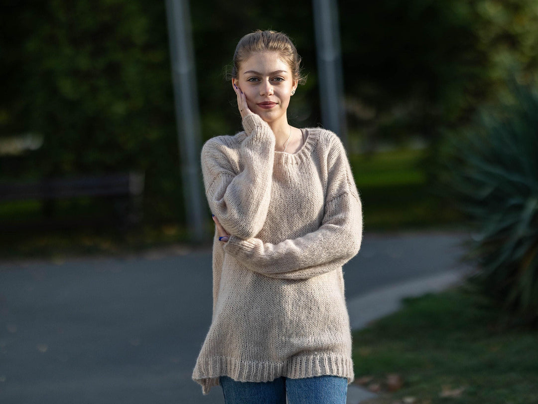 Wool Sweater Melange Crew Neck, Hand Knitted 100% Wool Winter Jumper T1746