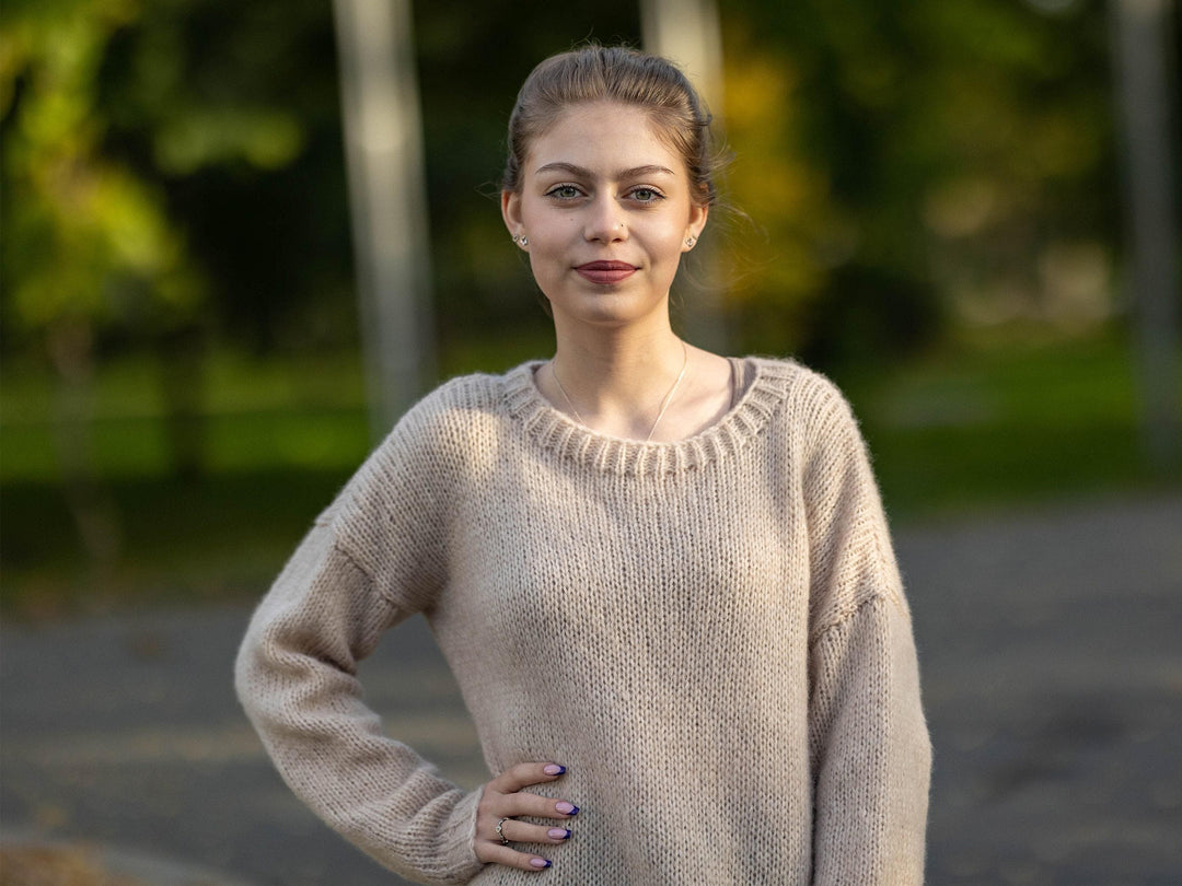 Wool Sweater Melange Crew Neck, Hand Knitted 100% Wool Winter Jumper T1746