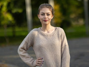 Wollpullover Melange Rundhals, Handgestrickt 100% Wolle Winterpullover T1746