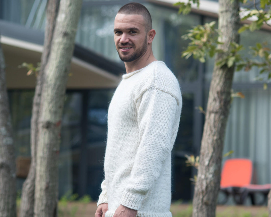 Hand-Knitted Cream Sweater – 100% Soft Wool Pullover T810M