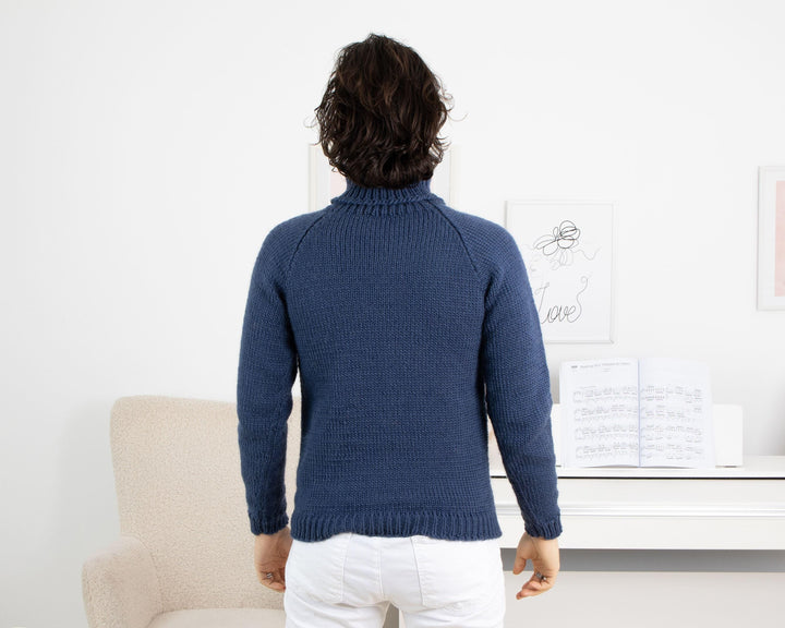 Blue Soft wool sweater, Hand knitted pullover made in 100 % wool T1321