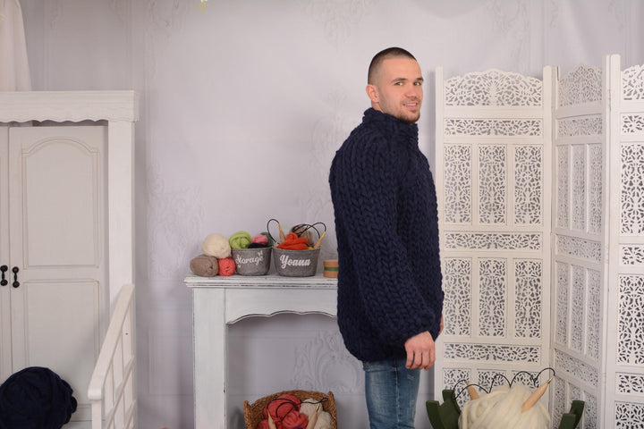 12-Strand Chunky Wool Sweater – Soft and Warm Thick Knit Jumper T708M