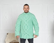 Mint Green 3-Strand Soft Wool Cable High-Neck Sweater T626M