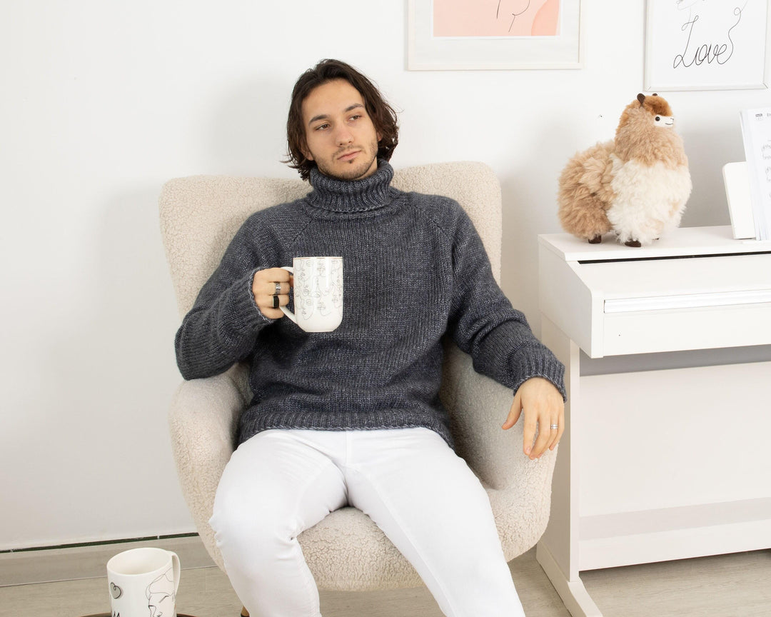 Gray Men’s Sweater – Soft Merino Wool and Cotton Knit Jumper T1334
