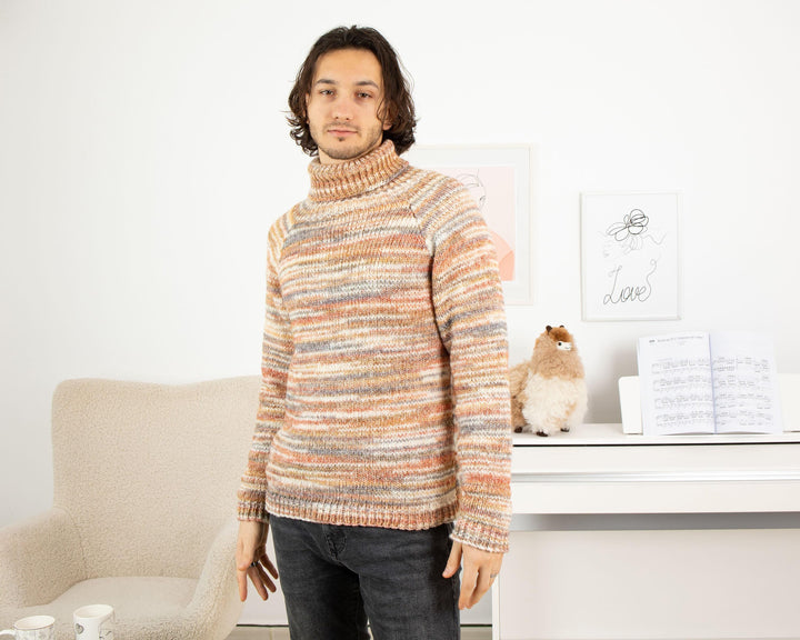 Soft Merino Wool Sweater – Hand-Knitted Men’s Melange Jumper T1331