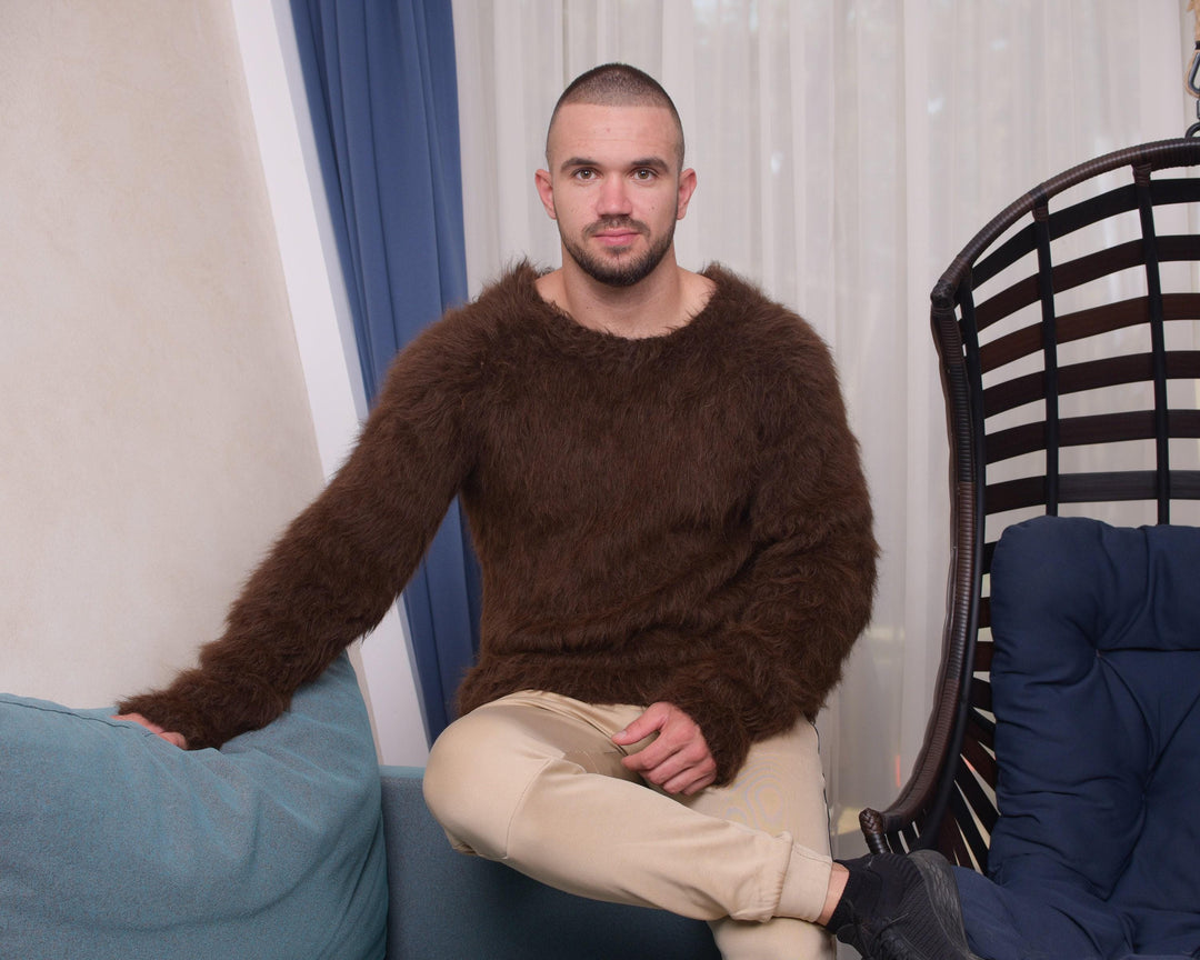 Super Fluffy Alpaca Sweater – Pure Suri Alpaca Hairy Fuzzy Jumper, Non-Shedding T871