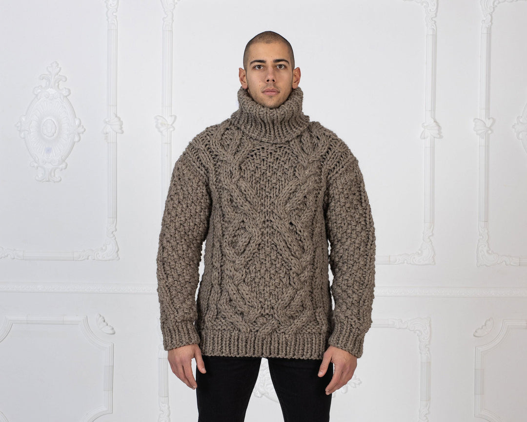 5-Strand Itchy Wool Sweater – Hand-Knitted Raw Wool Cable Knit Jumper T970