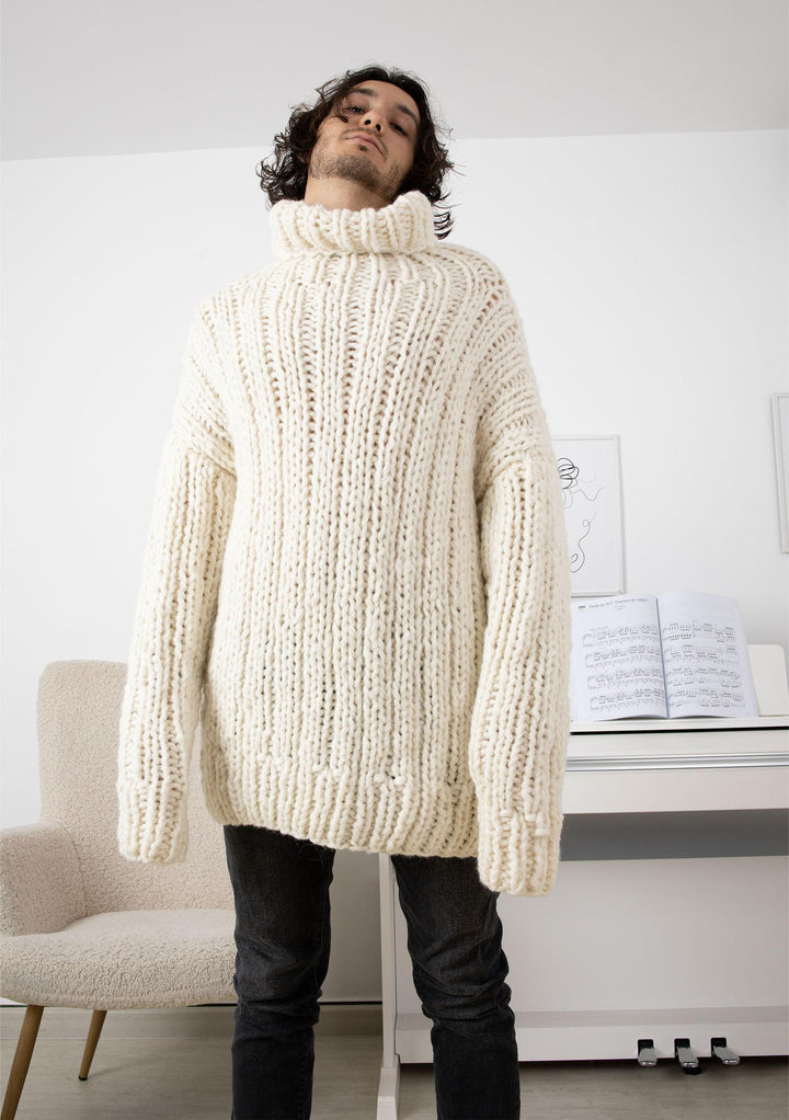 Chunky Hand-Knitted Baby Alpaca Sweater – Extra Soft Ribbed Jumper T1340