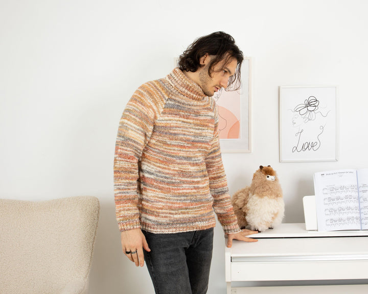 Soft Merino Wool Sweater – Hand-Knitted Men’s Melange Jumper T1331