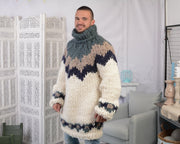 Bunter Herren-Merino-Pullover – Handgestrickter norwegischer weicher nordischer Pullover T801