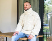 Pull 100 % alpaga doux – Gros pull surdimensionné en maille main à côtes anglaises T887M