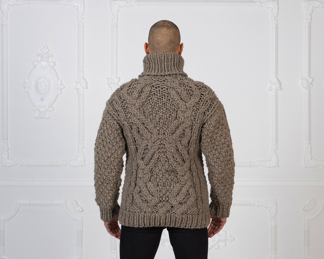 5-Strand Itchy Wool Sweater – Hand-Knitted Raw Wool Cable Knit Jumper T970