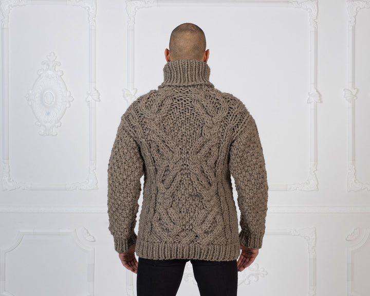 5-Strand Itchy Wool Sweater – Hand-Knitted Raw Wool Cable Knit Jumper T970