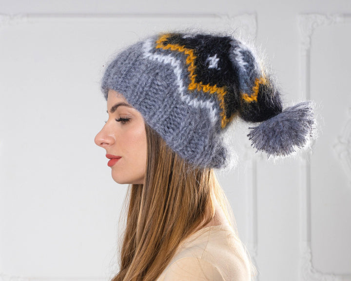 Icelandic Mohair Hat – Hand Knitted Fluffy Winter Beanie T1013
