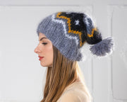 Isländische Mohair-Mütze – Handgestrickte flauschige Winterbeanie T1013