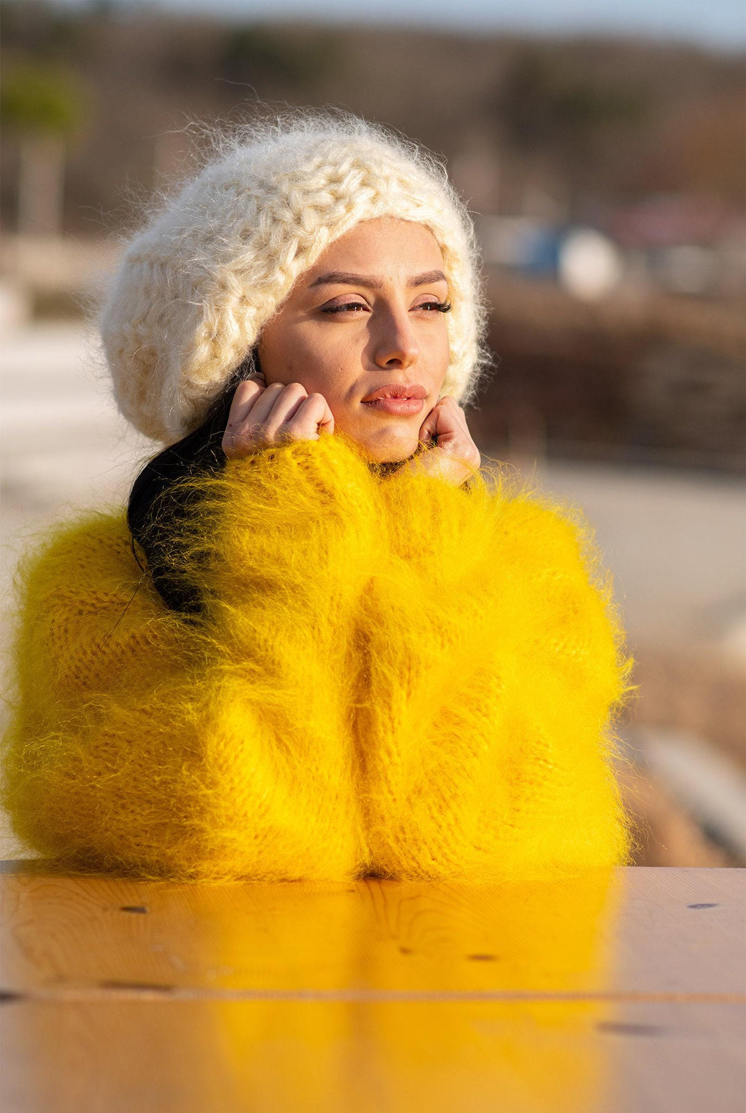 8-Strand Mohair Hat – Hand Knitted Fluffy Winter Beanie T1189