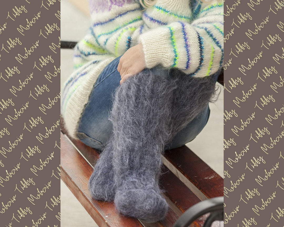 Mohair Socks – Hand Knitted Fluffy Fuzzy Legwarmers T505