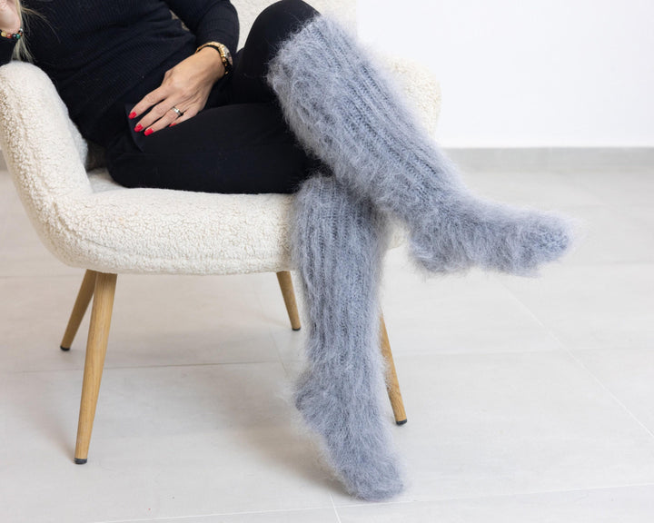 Mohair Socks – Hand Knitted Fluffy Fuzzy Legwarmers T1528