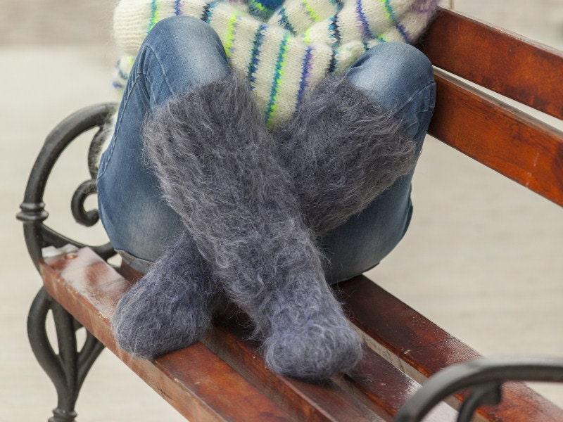 Mohair Socks – Hand Knitted Fluffy Fuzzy Legwarmers T505