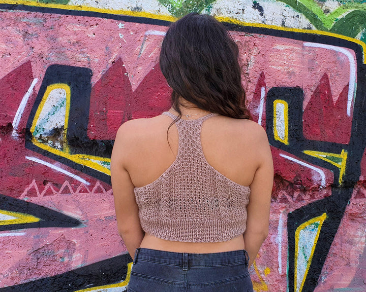 Beige Merino Wool Bralette – Hand Knitted Cable Knit Crop Top, Soft Bustier T907