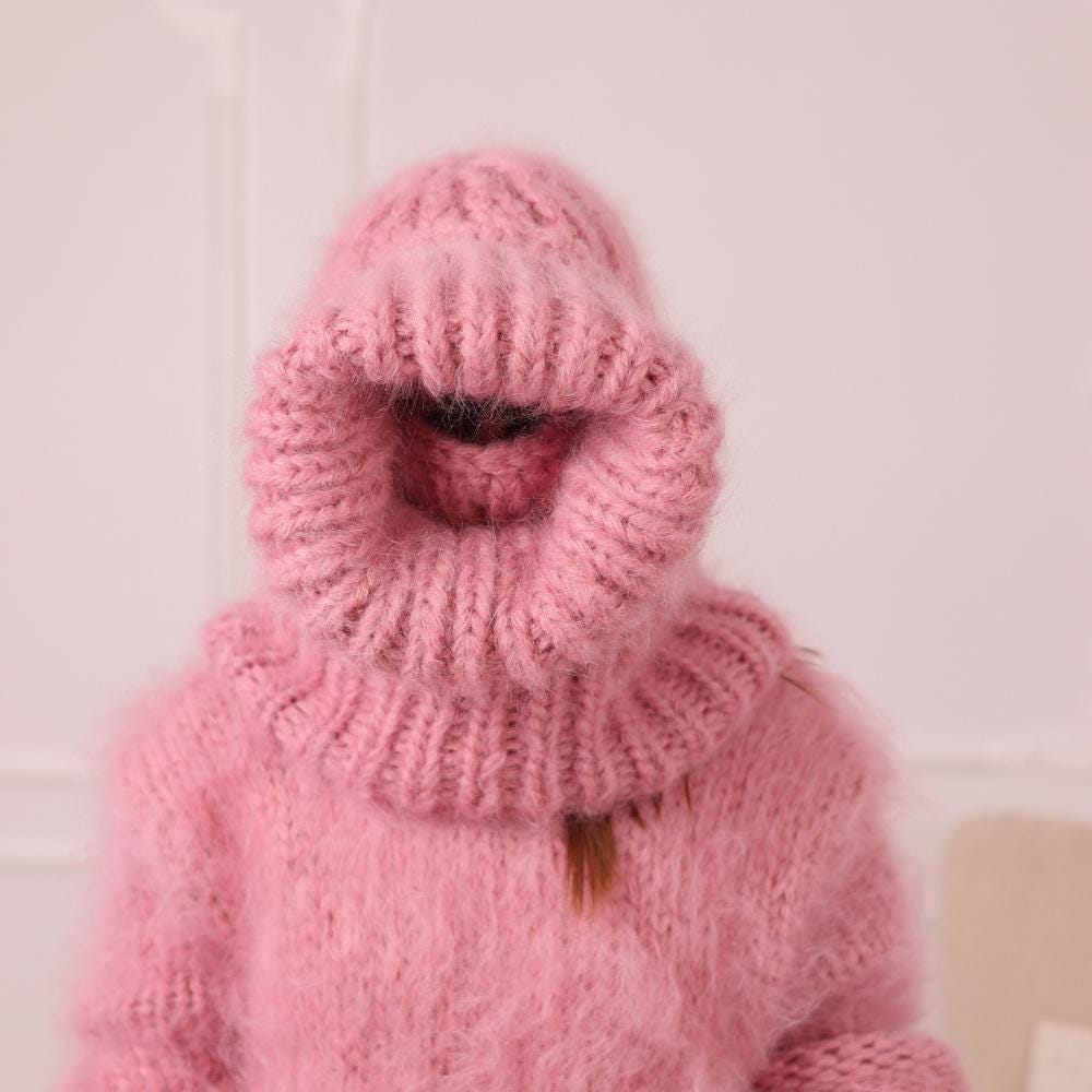6-Strand Mohair Balaclava – Hand Knitted Chunky Ski Hood T2011