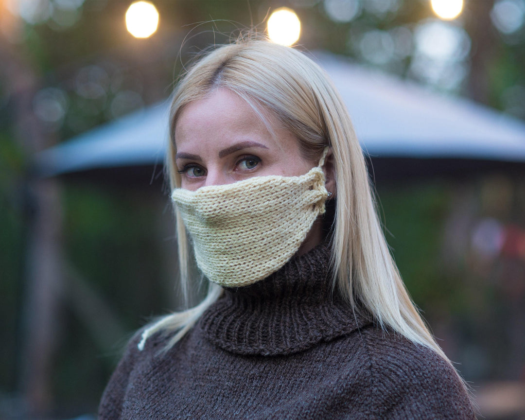 Raw Wool Face Mask – Hand Knitted Natural Wool Reusable Warmer