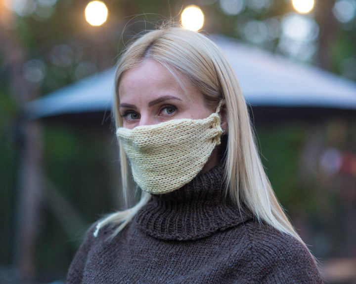 Raw Wool Face Mask – Hand Knitted Natural Wool Reusable Warmer