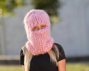 30-Faden Mohair Sturmhaube – Handgestrickte Chunky Wintermütze T1455